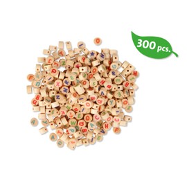 Lena 32051 Craft Set Wooden Letter Beads, 300 Round Threading Beads and with Colourful Letters, Wooden Beads Set for Children from 3 Years, for DIY Beads Jewellery, Natural Brown