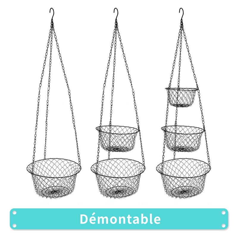 Home Bay Hanging Fruit Basket Kitchen 3 Tier Wire Stand