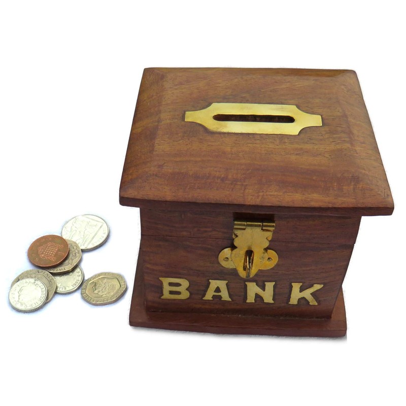 Purity Small Wooden Piggy Bank Money Box With Lock