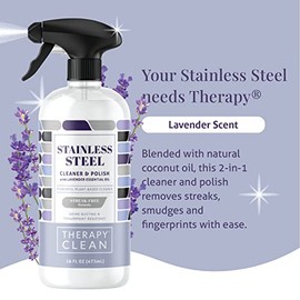 Therapy Therapy Stainless Steel Cleaner and Polish 100% USDA Biobased, Fingerprint and Residue Remover, Lavender Essential Oil Scent, Sink Cleaner, Grill Cleaner Spray