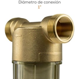 Evans Prf-02 Pre Filtro de Agua para Sedimentos con Malla Metálica 1" Prefiltro para Tubería, Tinaco o Cisterna Elimina Arena, Tierra y Óxido Con Válvula de Purga y Conexión 3/4" Adaptable, Evan