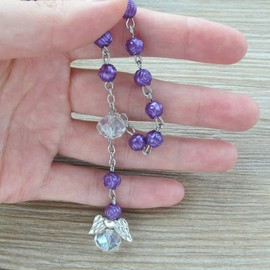 24 Pcs Mini Rosaries Baptism Favors with Angel Girl Recuerdos de Bautizo Purple Finger Rosaries Silver Plated