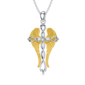 LWXIE Diamond Cross Necklace for Women 925 Sterling Silver Angel Wing Cross Pendant with Lab Grown Diamond Jewelry Gifts, Sterling Silver, Diamond