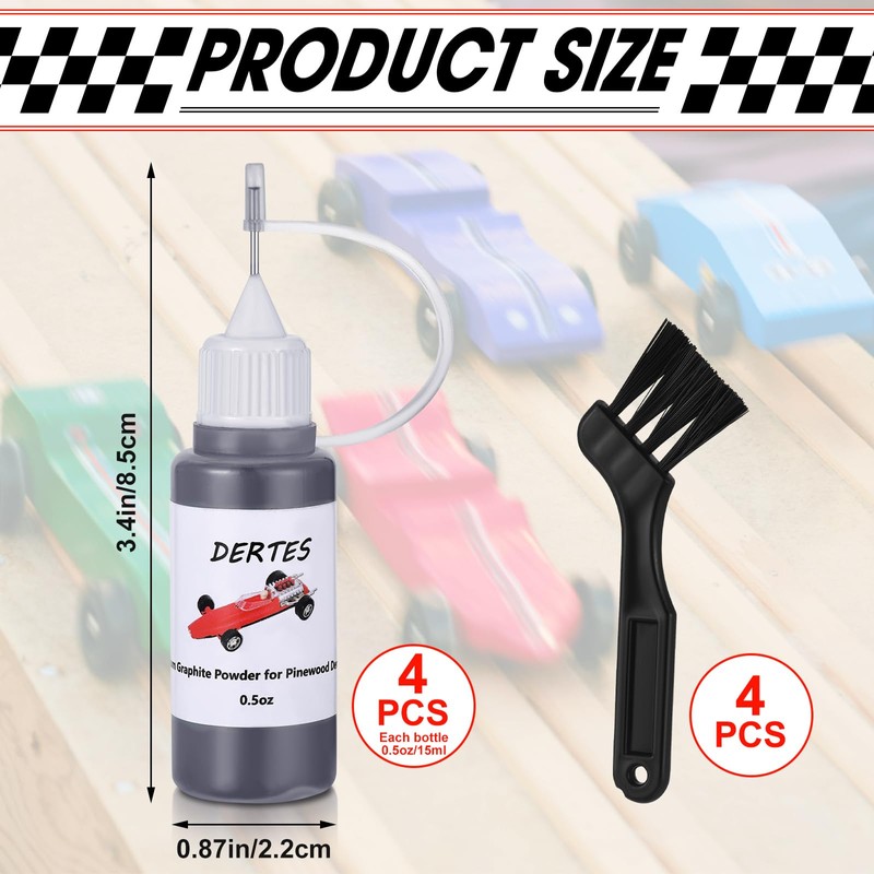 4 Pack Pinewood Car Graphite Powder, 0.5oz Each with Needle