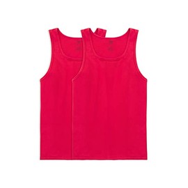 Fruit of the Loom Men's Eversoft Cotton T-Shirts (S-4XL), Tank-2 Pack-Red, Medium