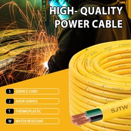 14/3 SJTW Yellow Wire 10 Feet - 14 AWG 3 Conductor SJTW Cable with UV-Resistant Jacket for Motor Leads, Battery Chargers and Machine - 10 ft Electrical Wire