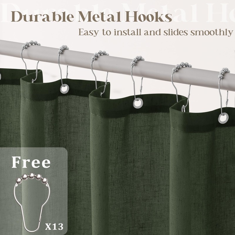 Olive Green Extra Long Linen 84 Inch Shower Curtain Bath