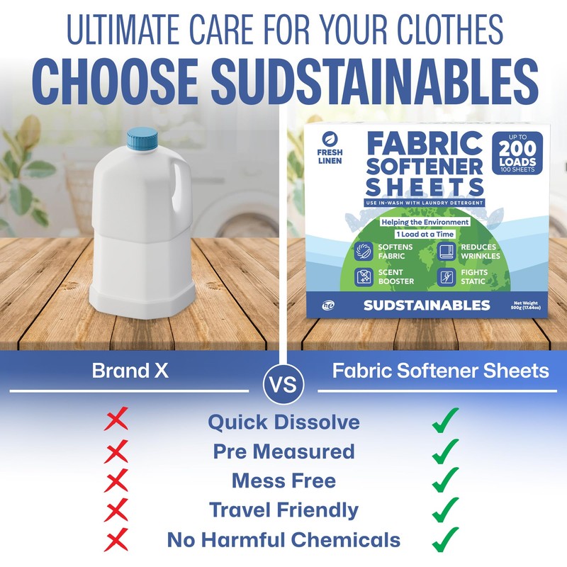 Sudstainables Fabric Softener Sheets for Washer - Fresh Scents, Natural