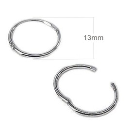 13MM Sterling Silver Round Hoop Earrings for Women Ladies Girls Men Unisex - Solid 925 Sterling Silver - Plain & Simple Polished Fine Circle Endless Half-Hinged Hoops