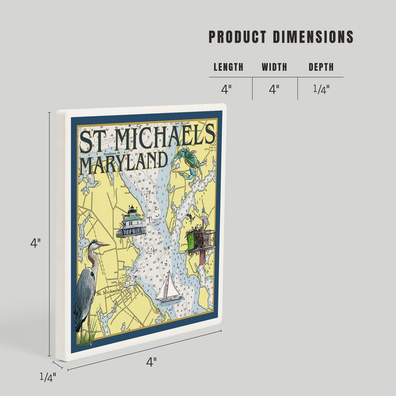 St. Michaels, Maryland, Nautical Chart (Absorbent Ceramic Coaster, Single, Cork