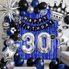 30th Birthday Decorations for Men and Women, Black Blue Silver