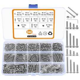 840 Pcs M2.5 Small Metric Screws with Nuts, Hex Socket Head Cap and Nut Assortment Kits, Stainless Steel Replacement Machine Fastener Screws and Bolts Nuts (M2.5 840 Silver)
