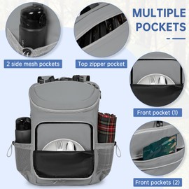 FREEAMG Cooler Backpack 30 Cans, Leakproof Waterproof Insulated Backpack for Men Women, 25L Travel Camping Portable Lunch Backpack, Grey