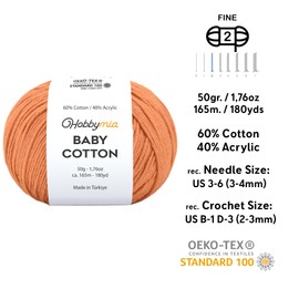 HobbyMia Baby Cotton Yarn for Crocheting - 50g / 180yds - Fine, Sport Weight - Soft Amigurumi Yarn for Crochet Thread - 60% Cotton & 40% Acrylic - Atomic Tangerine, 2 Balls