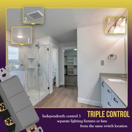 ENERLITES Triple Paddle Rocker Decorator Switch, Clamp-Type Back Insert, Copper Wires Only, Single Pole, Residential/Commercial Grade,UL Listed, 62755-GY, Gray