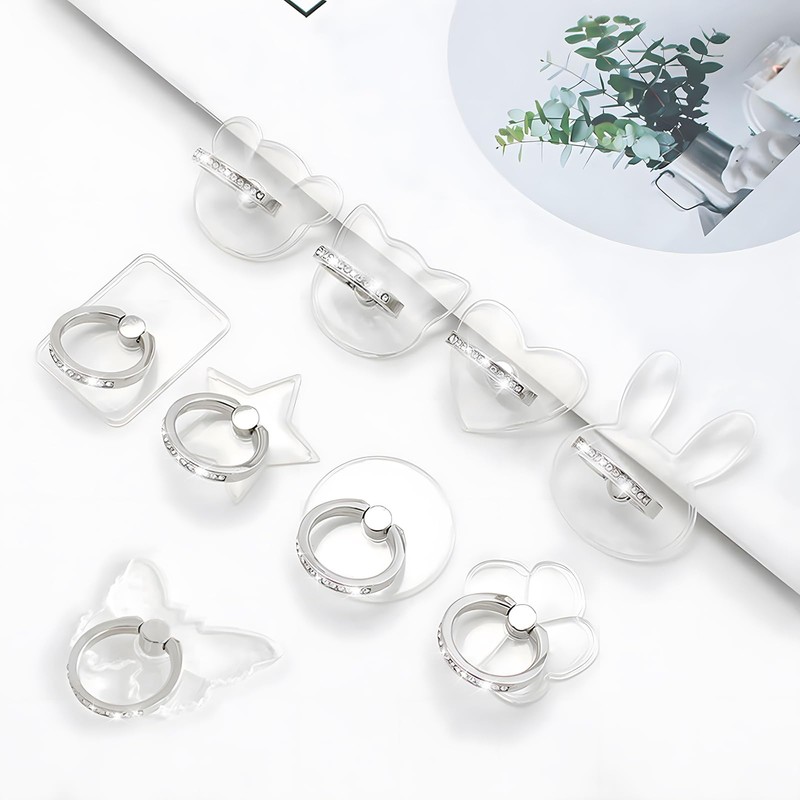 [2 Pack] Transparent Diamond Setting Cell Phone Ring Holder Stand,360