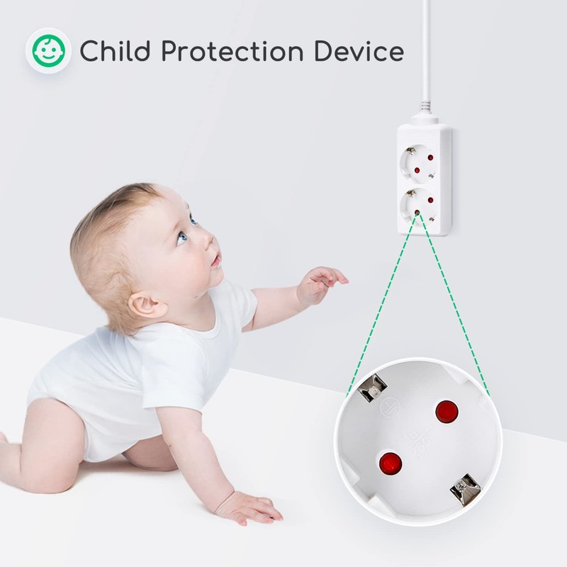 Aigostar Socket Strip 2-Way Table Socket Child Lock 3G 1.5
