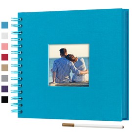 8 x 8 Inch Small DIY Scrapbook Photo Album with Window Design Cover 80 Pages Craft Paper Memory Book for Weeding Family Travel and Baby (Blue)