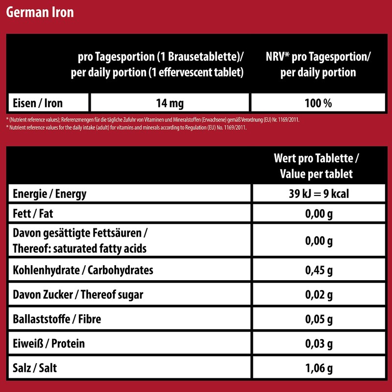 German Iron Effervescent Tablets, Pack of 140, Cherry Flavour, 14