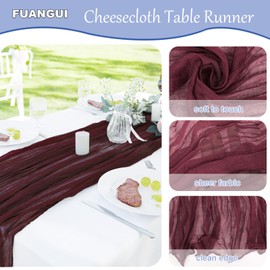 FUANGUI 10 Pack 35x120 Inches Christmas Wine Cheesecloth Table Runner 10Ft for Baby Shower Wedding Birthday Fall Decoration, Boho Gauze Fabric Rustic Romantic Cheese Cloth Table Runner