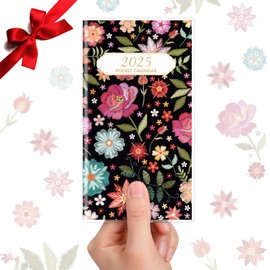 ReliThick 2025 Pocket Calendar for Purse Small Monthly Planner for Women Handy Weekly Pocket Planner Journal Writing Notebook Christmas New Year Gift Sister Friends Women(Embroidery Floral)