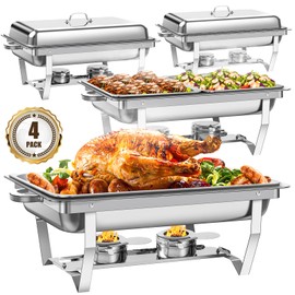 Chafing Dishes for Buffet 4 Pack, 8QT Stainless Steel Chafing Dish Buffet Set for Party, Chafers and Buffet Food Warmers Sets with Full & Half Size