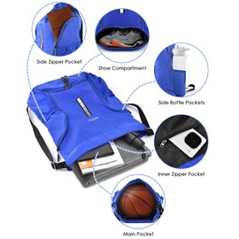 BROTOU Gym Bag Sports Bag Football Bag Backpack Drawstring Sports Bag with Shoe Compartment Drawstring Gym Bag Waterproof Sports Bag for Men Women Children Youth, royal