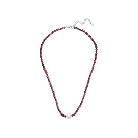 Valero Pearls Women's Necklace 925 Sterling Silver Rhodium-Plated with Potato Freshwater Cultured Pearl Approx. 8.0-8.5 mm Garnet Gemstone Necklace, Garnet