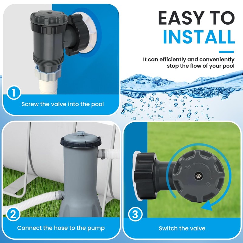 Hnemix Plunger Valve for Above Ground Pools,1.55 in Connection,1800 GPH