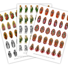 DXH NAIL CO 3 Sheet 100Pc Virgin Mary Our Lady De Guadalupe Water Transfer Nail Art San Judas ThadeoThe Apostle Nail Decals DIY Manicure Accessories Nail Supplies