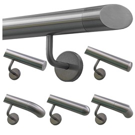 Stainless Steel Handrail, 42.4 mm Diameter, With Angled Bracket & Various End Pieces (Flat, Curved, Semi-Circular, Arch, Corner, Diagonal)