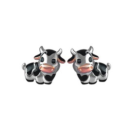 Sterling Silver Dairy Cow Milk Cow Enamel Black White Silver Cow Stud Earrings Farm Animal Lover