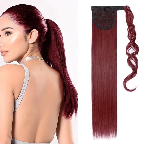 Silk-co 23" Long Straight Wrap around Ponytail Extensions Synthetic Clip