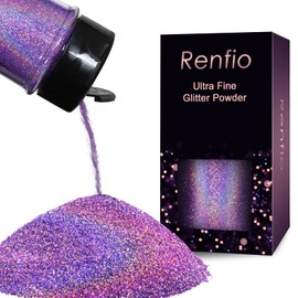 Renfio Holographic Ultra Fine Glitter Powder Metallic Resin Glitter 2.11 Oz (60g) PET Flakes Crafts Sequins 1/128" 0.008" 0.2mm Epoxy Chips Flakes for Tumblers Slime Roses - Laser Light Purple