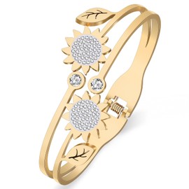 WEVENI Sunflower Jewelry Gifts for Women Sunflower Bracelet Cuff Bangle Stainless Steel Flower Brcelets Birthday Mother's Day Charms for Mom (Gold Plated)