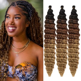Ocean Wave Braid Hairstyle for Black Women, Deep Wave Crochet Hair, Ocean Wave Crochet Synthetic Hair Extension for Boho Braids, (1B/30/27#, 24 Inches, 3 Packs)