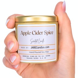 JARE CANDLES Scented Soy Candles, Aromatherapy Candles Gift Set, Natural Essential Oil Candle Tin, Hand Poured, Black Owned, Lasts Long, Slow Burning 20+ Hours - Apple Cider Spice, 3.4 Ounces