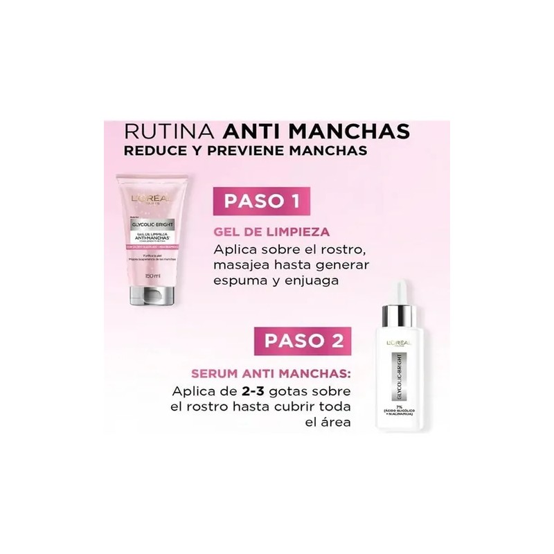 Rutina Antimanchas Loréal Paris Glycolic Bright Skincare 5pz