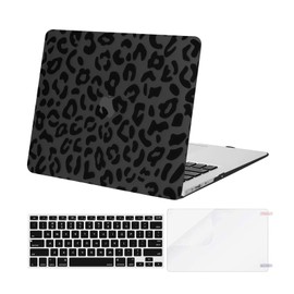 MOSISO Compatible with MacBook Air 13 inch Case (Models: A1369 & A1466, Older Version 2010-2017 Release), Plastic Leopard Grain Hard Shell Case & Keyboard Cover Skin & Screen Protector, Black