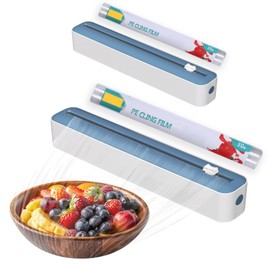 Clingfilm Dispenser with Cutter UK,2-in-1 Cling Film Dispenser and Cutter,2 Pcs Cling Film Refill,Plastic Wrap Cutter with Clingfilm,Tin Foil Dispensers and Cutters for Home,Kitchen