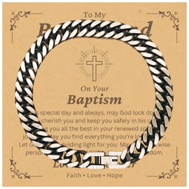 DARIN GIFT To My Best Friend Cuban Link Bracelet Gifts For Best Friend - May God Look Down On You - Cross Catholic Christian Baptism First Communion Confirmation Christmas Gifts