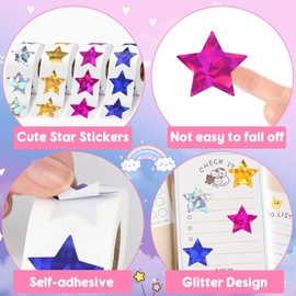 2000 pegatinas holográficas de estrellas, pegatinas adhesivas metálicas con purpurina reflectantes, ideales para planificadores de estudiantes y suministros de aula, cada una mide 1 pulgada