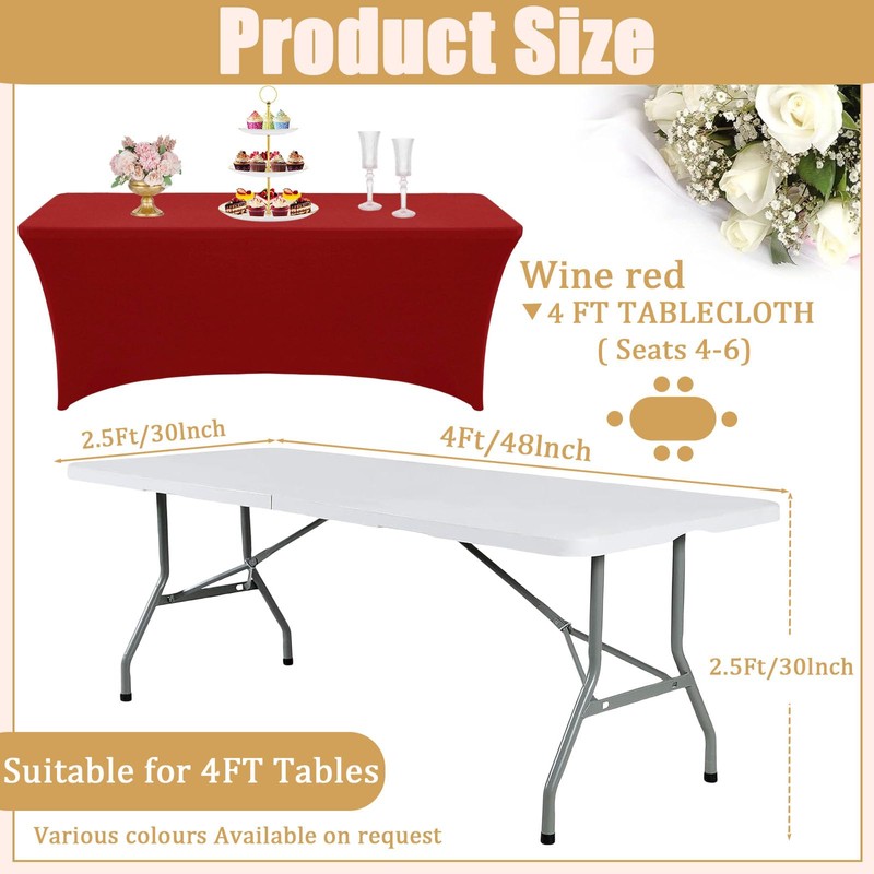 Wind Red Spandex Tablecloths 6ft for Rectangle Table,Stretchable Tablecloth Washable