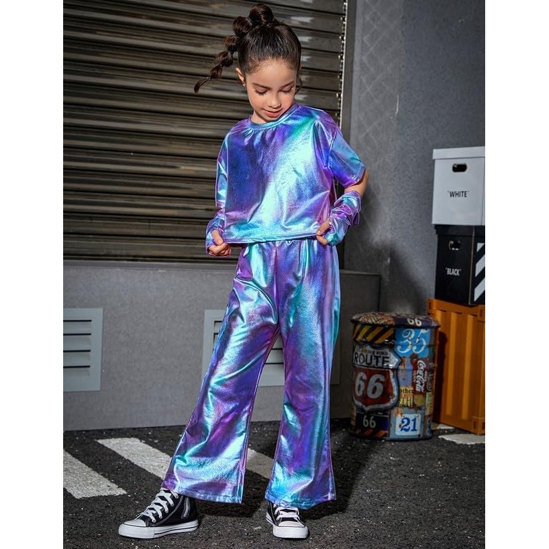 Blue Metallic Pants Girls Sparkly Party Shiny Rave Blue Bell