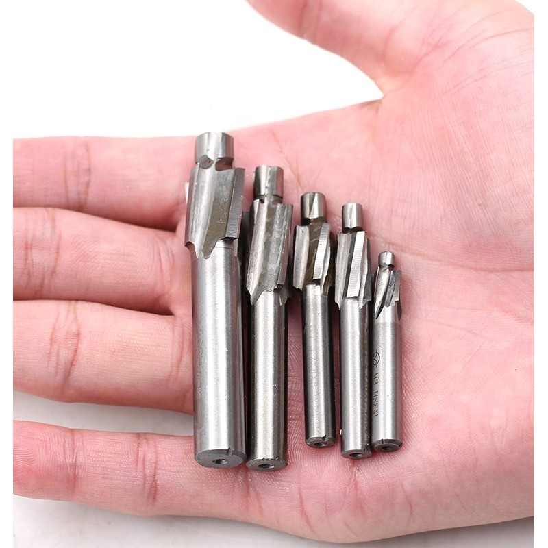 Chiloskit 5pcs M3-M8 Pilot Slotting Counterbore Mould End Mill Cutter
