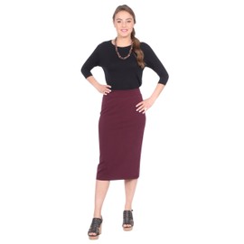 Kosher Casual Women's Modest Midi Lightweight Cotton Spandex Tapered Pencil Skirt Small Black