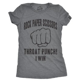 Womens Rock Paper Scissors Throat Punch T Shirt Funny Sarcastic Humor Tee Girls Funny T Shirts Cool Sarcastic Top Women's Novelty Tees Dark Grey XL