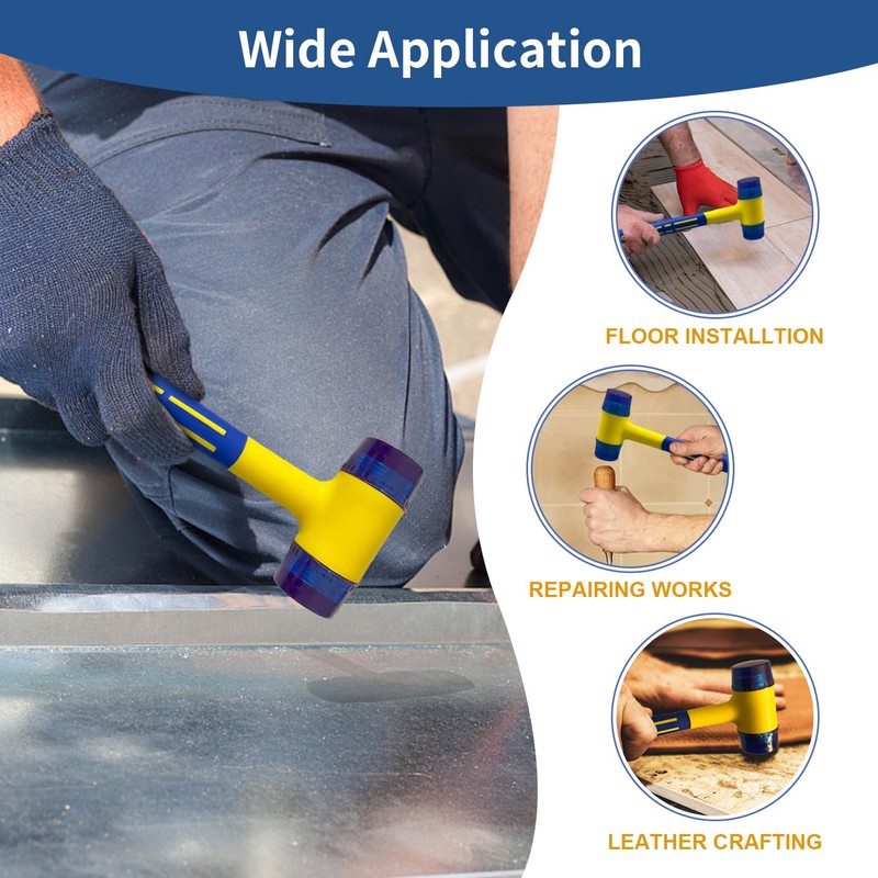 KAIHAOWIN Ø30mm ゴムハンマー プラスチックハンマー コンビネーションハンマー 2WAYハンマー 滑り止め パイプ柄 修復 工具