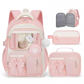 Mochila escolar para niñas, 4 unidades, mochila con lonchera, bonita bolsa de libros para niños, adolescentes, escuela primaria, Rosa, Mo...