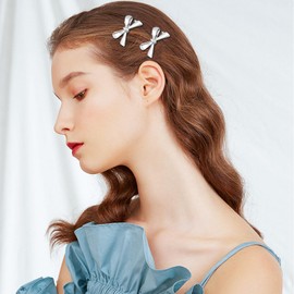 TUCEWP Small Metal Hair Bows for Women Girls 5Pcs Silver Bow Hair Clips Tiny Mini Ribbon Bowknot Alligator Hair Clips Cute Simple Coquette Bow Hairpins Barrettes Fashion Party Y2k Hair Accessories